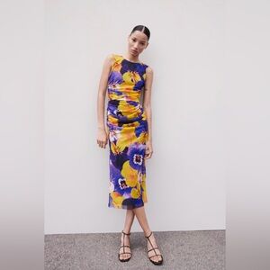 Sale Zara Open Back Print Tulle Dress